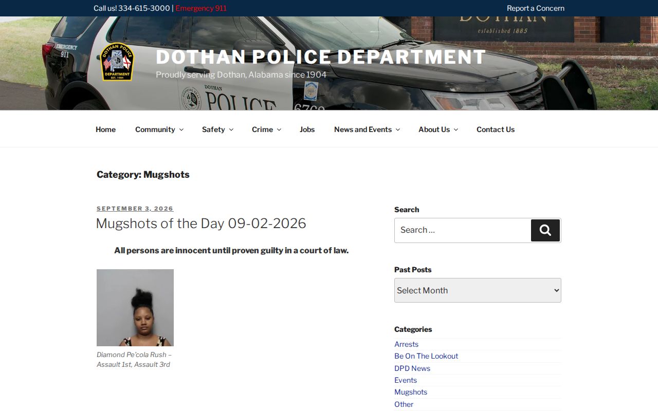 Dothan Police official date-labeled mugshot archive