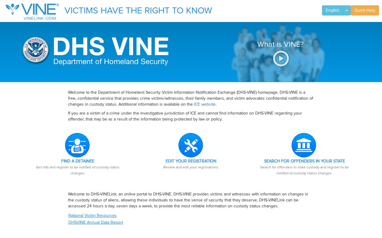 DHS-VINE federal custody notification interface
